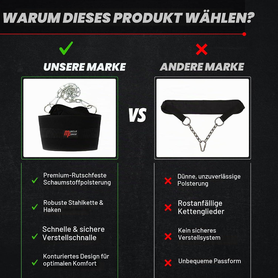 Dip Gürtel mit Kette 80cm Stahlkette für Klimmzüge &amp; Dips | Robuster Gewichtsgürtel für Gym &amp; Kraftt