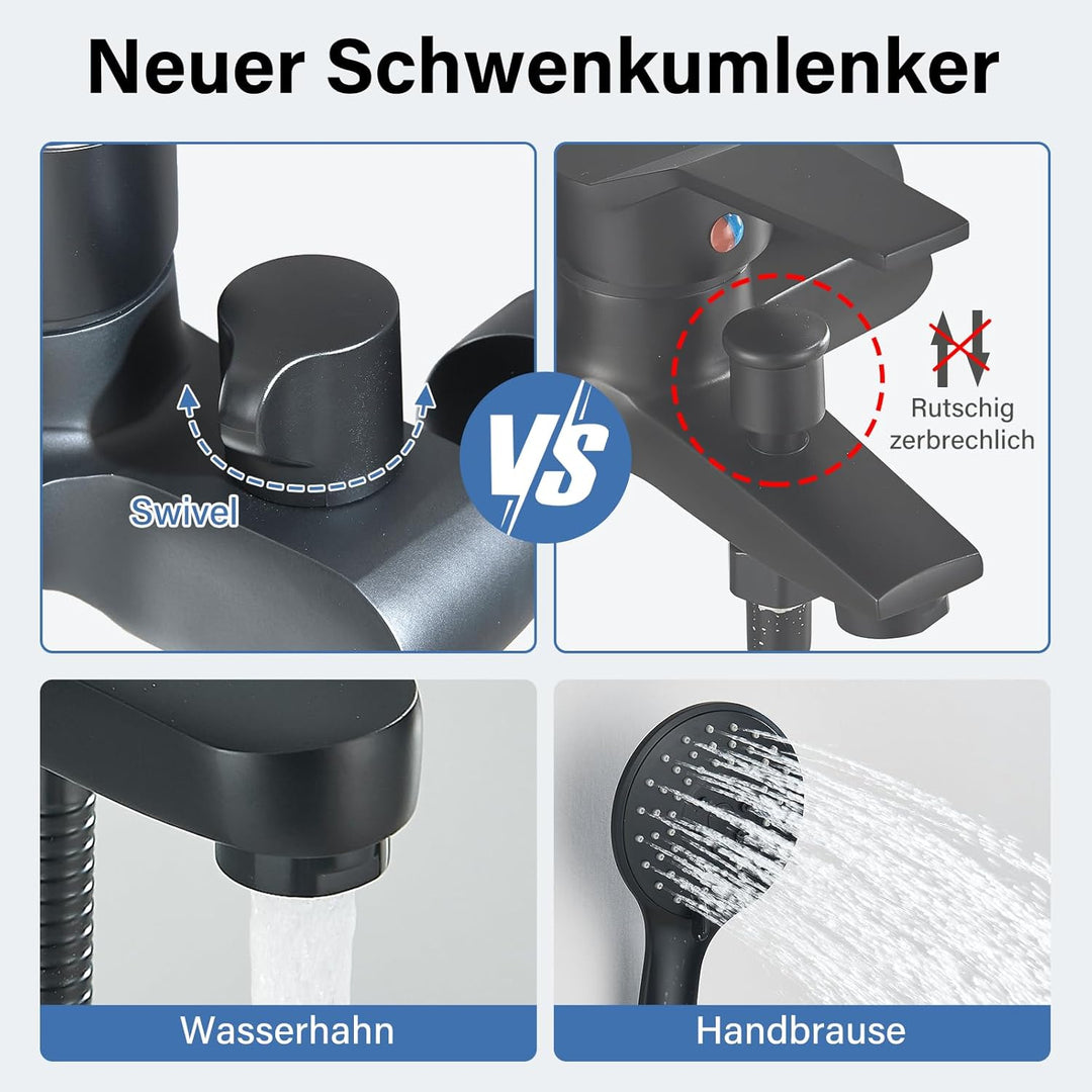 Badewannenarmatur Wannenarmatur mit Handbrause Mischbatterie Badewanne mit Brauseschlauch Aufputz Wa