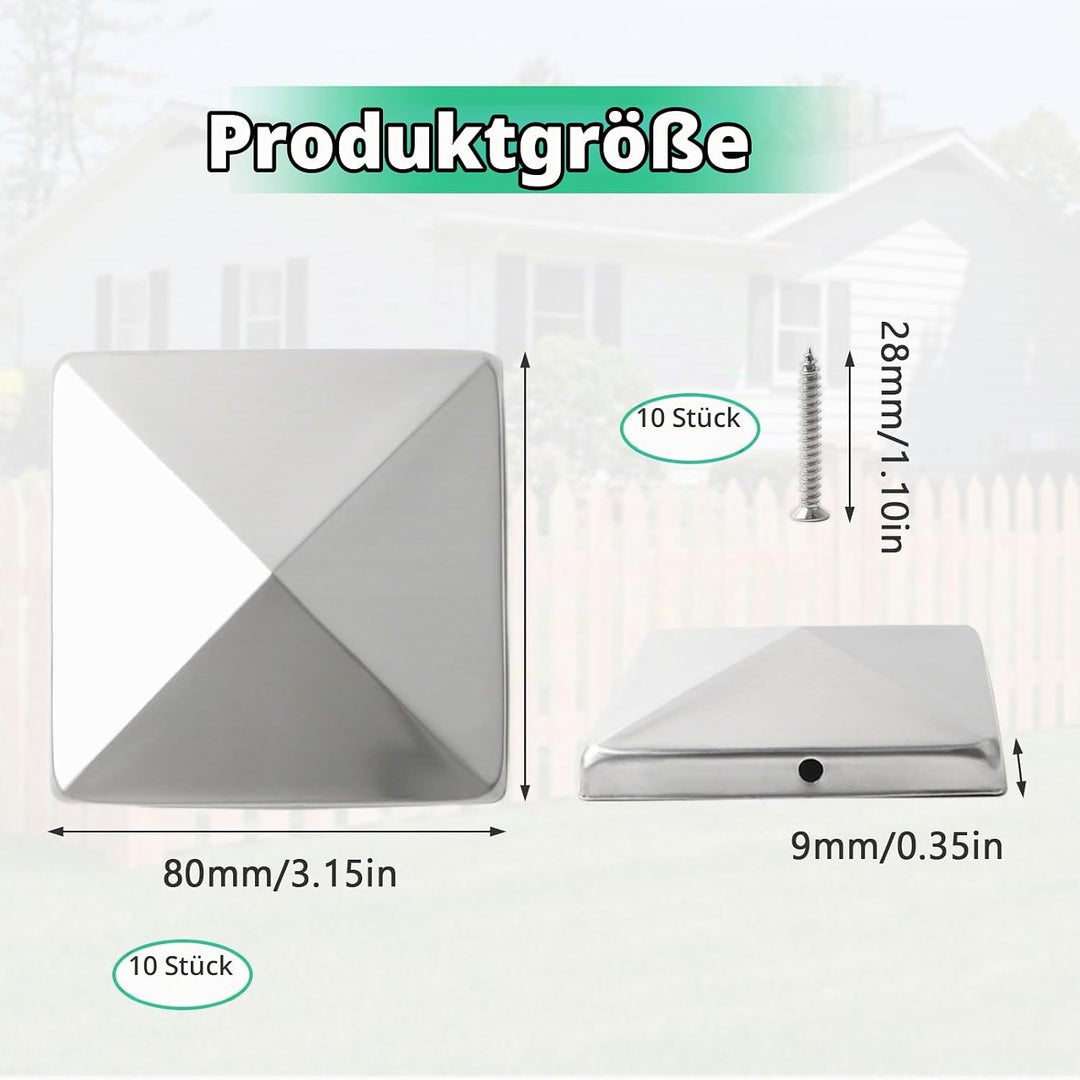 Pfostenkappen 7x7cm-10 Stück Verzinkte Pfostenabdeckung aus Metall, Pyramidenform Zaunpfosten Kappen
