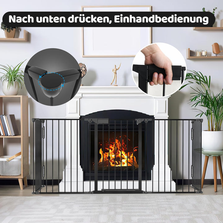 Fiqops Kaminschutzgitter mit Tür 310 cm Metall Ofenschutzgitter Laufstall Absperrgitter mit Sicherhe
