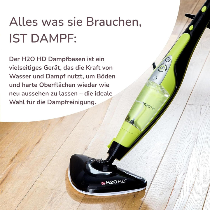 H2O HD PRO 2-in-1 Dampfreiniger & Handdampfer Set – 1500W Dampfbesen, 450ml Tank & H2O E3 System – F