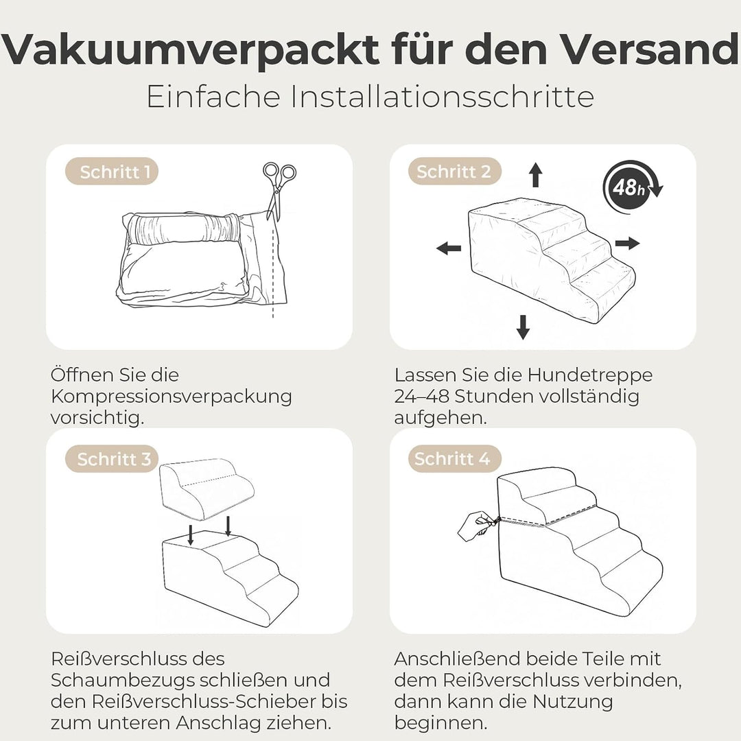 Sytopia Hundetreppe 5 Stufen, 58 cm, bis 36 kg, Katzentreppe für Bett Sofa Couch, 30D CertiPUR-US Sc