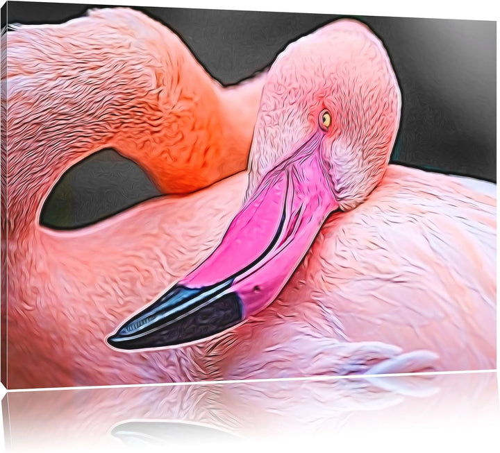 eleganter Flamingo schwarz/weiss Deluxe Format: 100x70 cm auf Leinwand, XXL riesige Bilder fertig ge