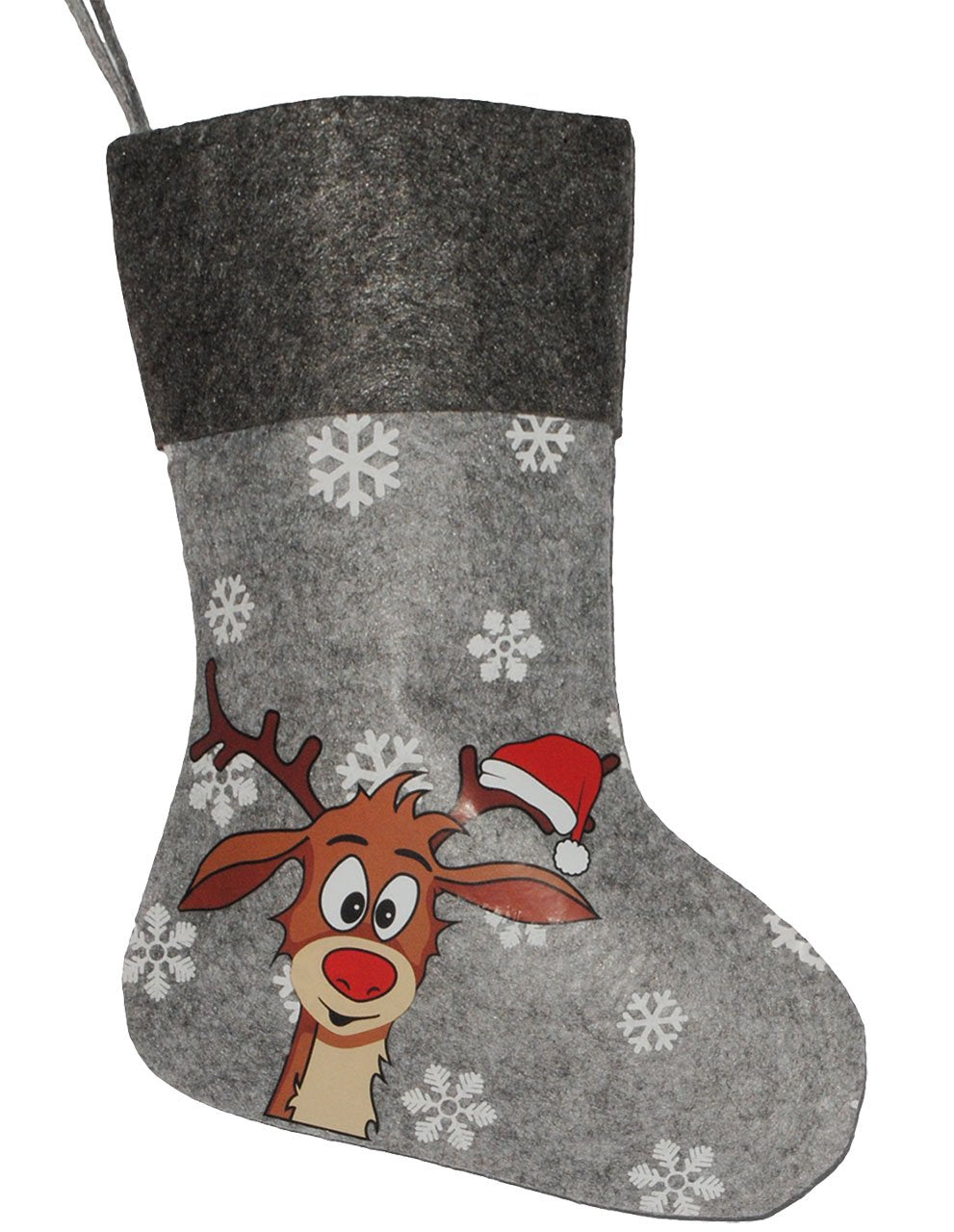 1 Stück Filzstrumpf & Weihnachtssocke - Didi das kleine Rentier/Weihnachten - grau - Nikolausstrumpf