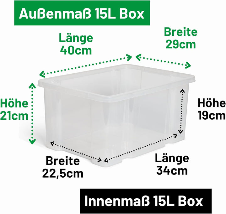 Novaliv 4x Aufbewahrungsboxen ohne Deckel 15L transparente Nestbar stapelbare Storage boxes Kunststo