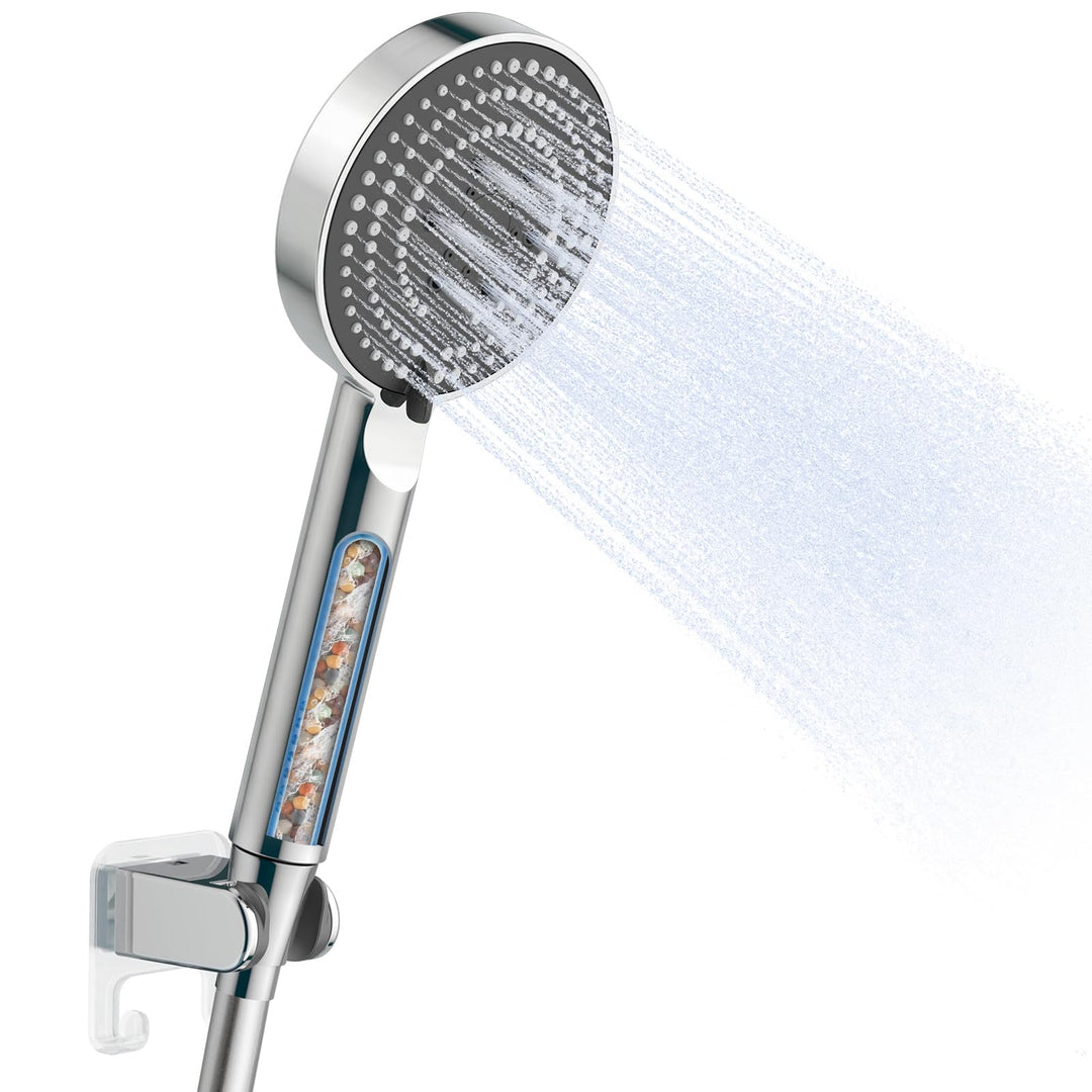 OFFO Duschkopf mit Schlauch und Halterung, 100 mm Duschbrause mit 6 Strahlarten, Handbrausen Wassers