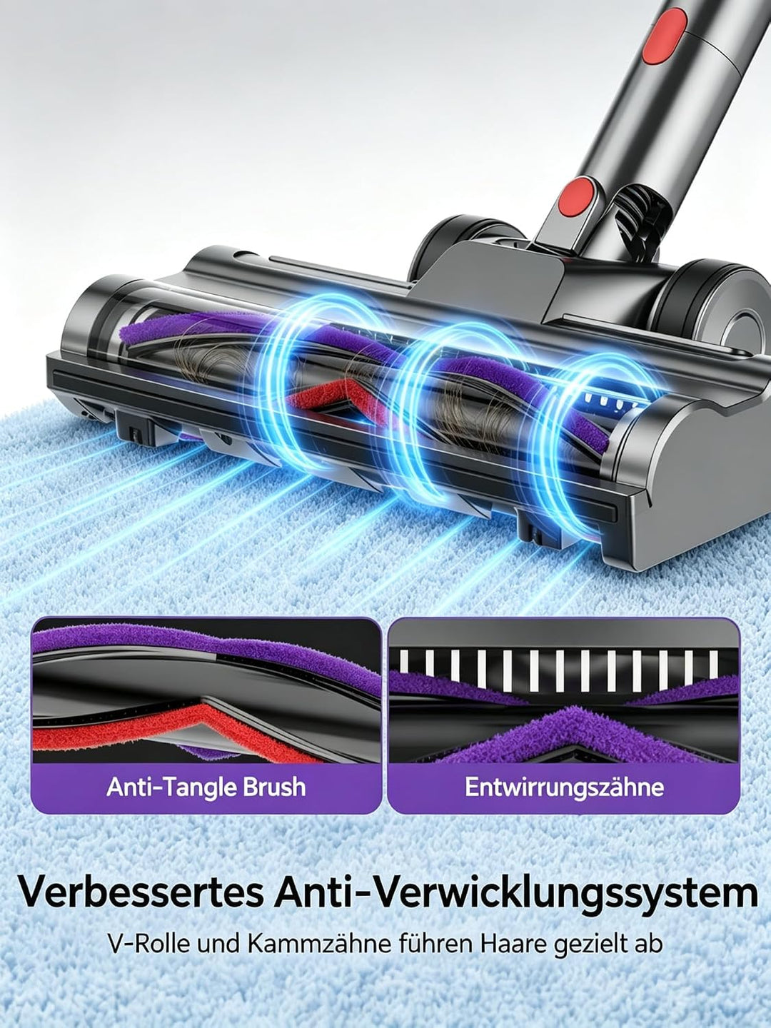 Akku Staubsauger Kabellos 45kPa 50Mins 480W für Böden Teppiche Tierhaare | Selbststehender Akkustaub
