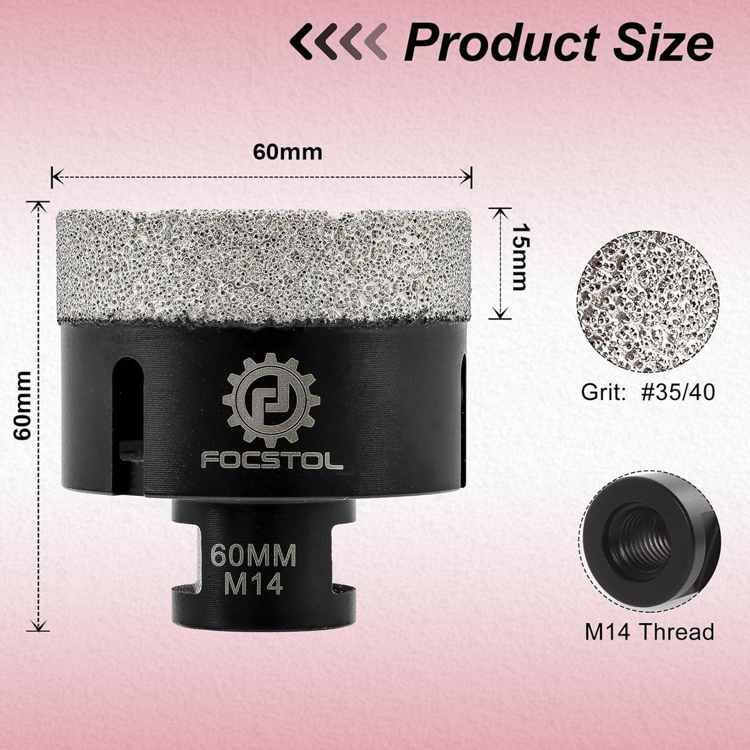 FOCSTOL Diamant Fliesenbohrer 60mm Vakuumgelötete Diamant Lochsäge für Porzellan Keramik Fliese Marm