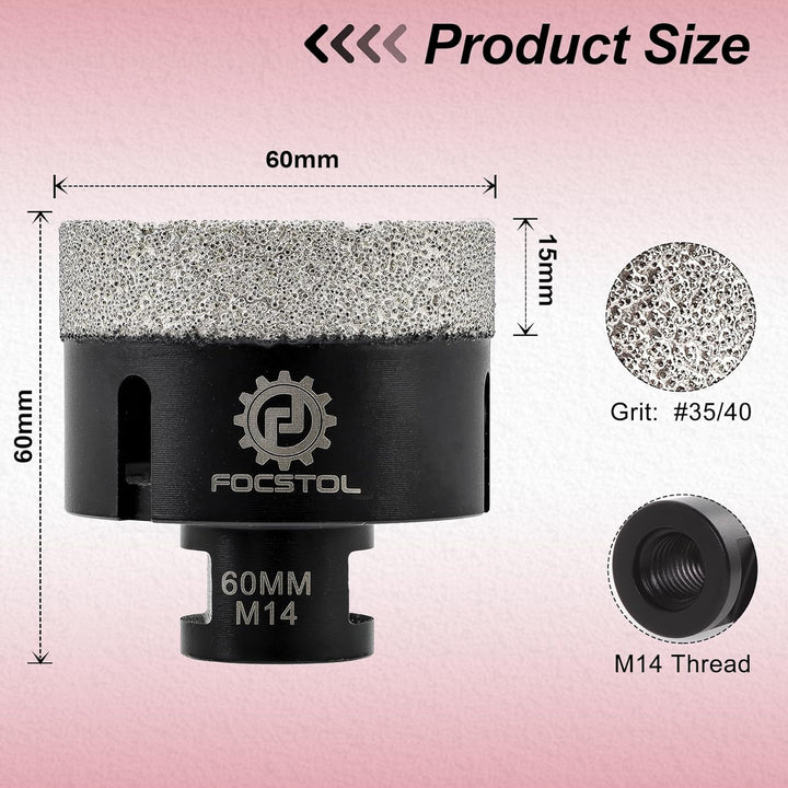 FOCSTOL Diamant Fliesenbohrer 60mm Vakuumgelötete Diamant Lochsäge für Porzellan Keramik Fliese Marm