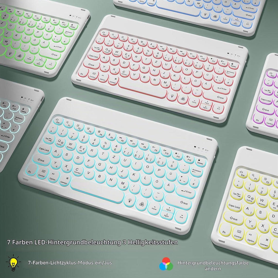 Hülle mit Tastatur für iPad 11 Generation A16/10 Generation (11/10.9 Zoll,2025/2022),7-farbige Beleu