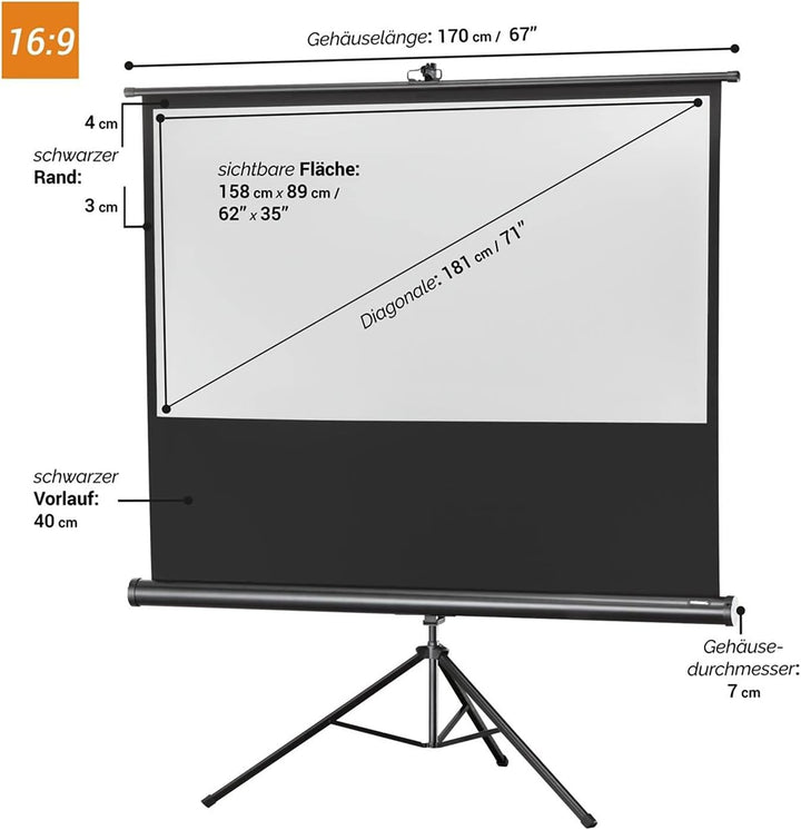 celexon tragbare Beamer-Leinwand mit vormontiertem Ständer Mobile Stativ-Leinwand mit Tragegriff Sch