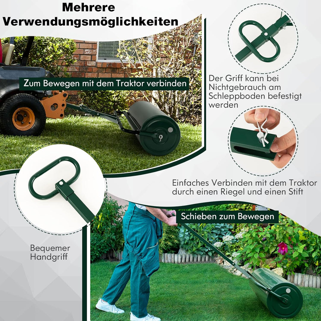 COSTWAY Rasenwalze befüllbar Wasser oder Sand, 63 L, Ø 30 cm x 99 cm, Bodenwalze mit Griff, Gartenwa