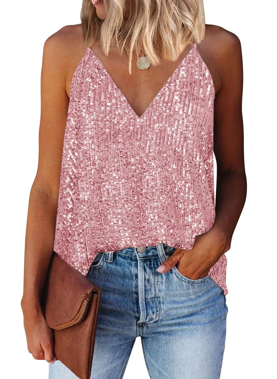 AirMood Ärmellose Damen-Unterhemden mit Pailletten, schimmerndes Oberteil S Rose, S Rose