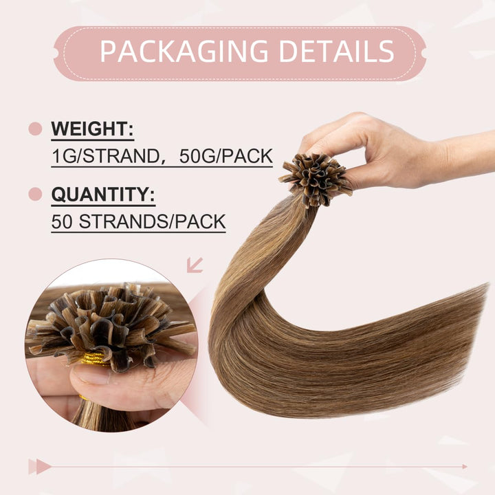 Bonding Extensions Echthaar Haarverlängerung Keratin U Tip 1g /Strähne 50g/ Packung Günstig Natürlic