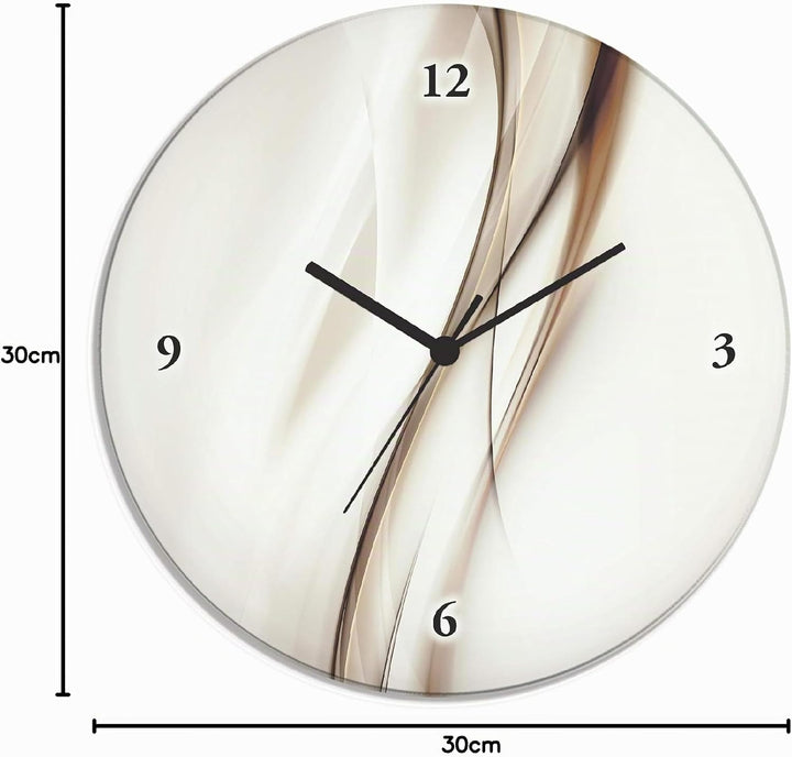 ARTLAND Wanduhr ohne Tickgeräusche Glas Funkuhr Ø 30 cm Rund Lautlos braune Welle abstrakt Braune We