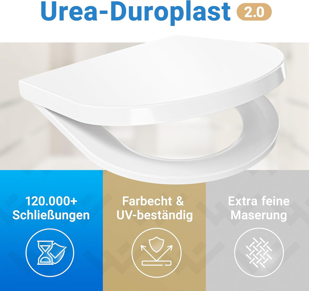 LOBENSWERK Toilettendeckel D Form [KURZ] einfache Montage | Klodeckel mit Absenkautomatik | Toilette