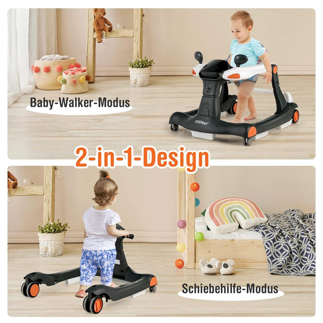 COSTWAY 2-in-1 Lauflernhilfe klappbar, Baby Walker höhenverstellbar, Gehfrei mit Musik & Licht, Lauf