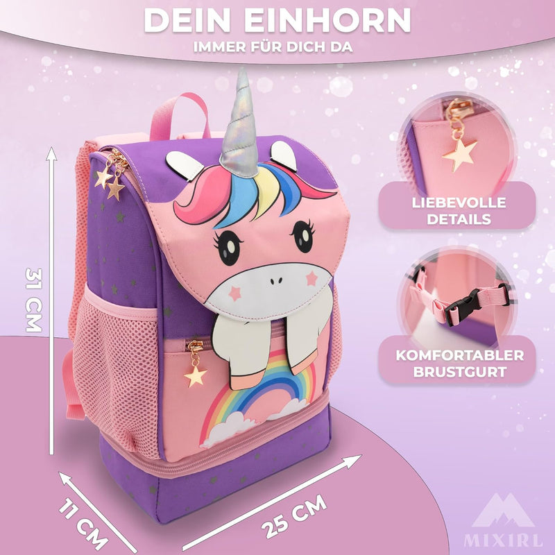 MIXIRL® Lässiger Kindergartenrucksack Mädchen & Kleinkind Rucksack ab 2 Jahre hochwertiger Einhorn K