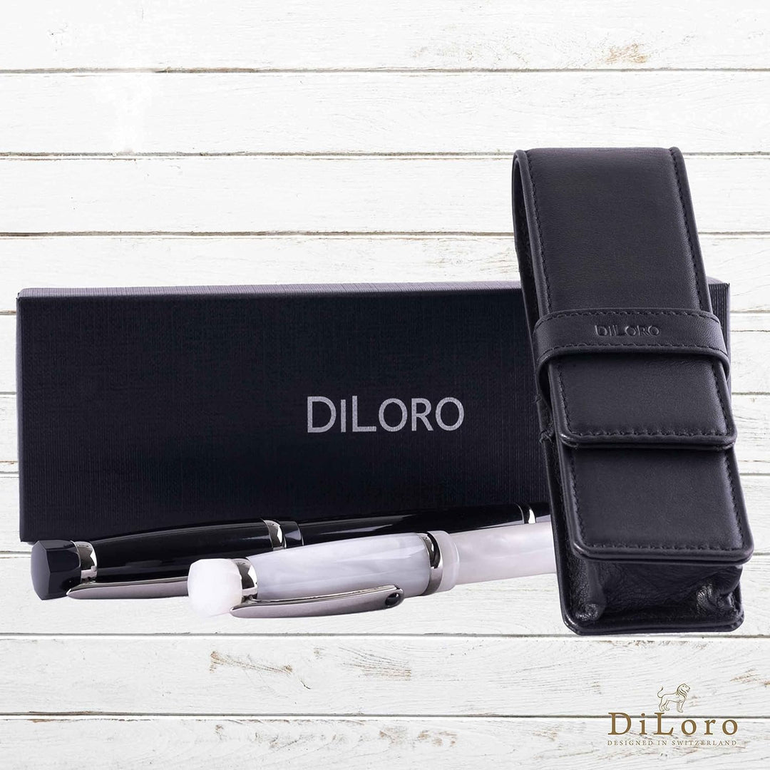 DiLoro Schreibgeräte-Etui Leder Etui Pen Case Executive Füllfederhalter Stylus in Schwarz für 2 Stif