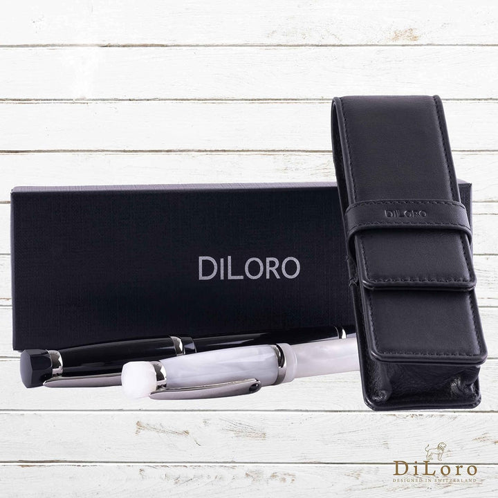 DiLoro Schreibgeräte-Etui Leder Etui Pen Case Executive Füllfederhalter Stylus in Schwarz für 2 Stif