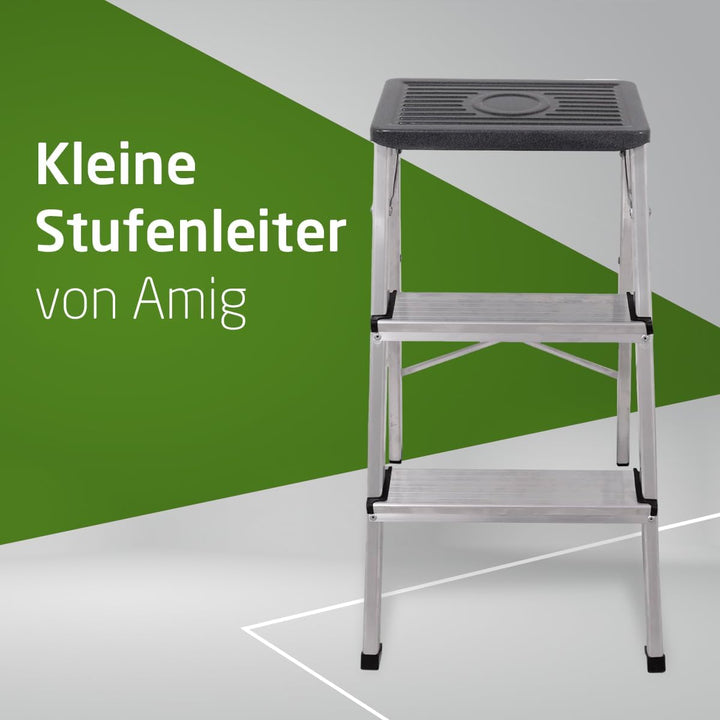 Amig - Kleine Leiter mit 3 Stufen | klappbar | Hocker mit rutschfesten Stufen | Maximales Gewicht 15