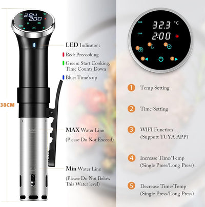 Sous Vide Garer, Wifi Sous Vide Stick 1100W Präzisionskochtopf Immersion Zirkulator mit Temperaturei