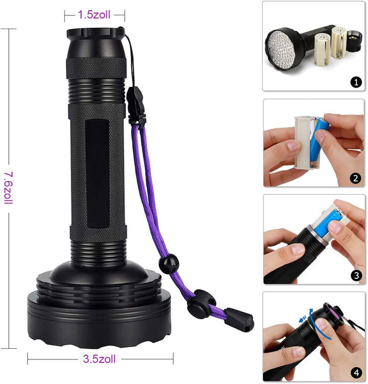 UV Schwarzlicht,Newest 128 LEDs UV Taschenlampe mit UV- Schutzbrille für Heimtierurindetektoren,395n