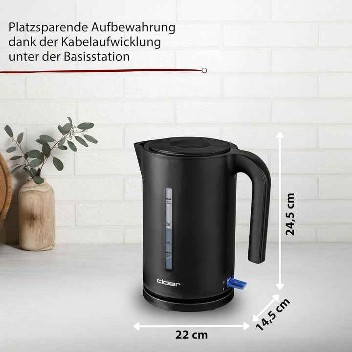 Cloer 4110 Wasserkocher, 2200 W, grosse Wasserstandsanzeige, Kalkfilter, Trockengeh- und Überhitzung