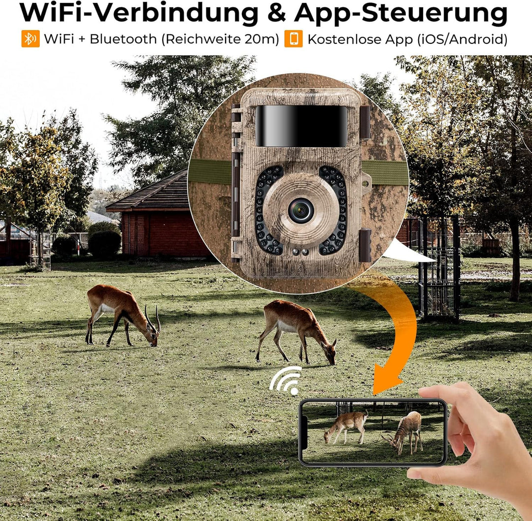 K&F Concept 48MP 4K WLAN Wildkamera handyübertragung, WiFi Wildkamera mit bewegungsmelder nachtsicht