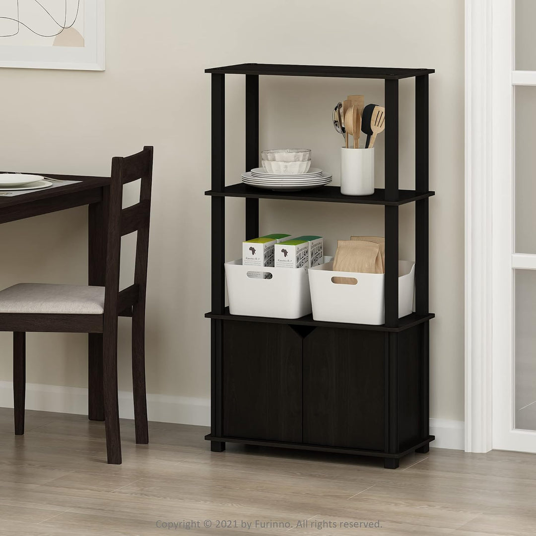 Furinno Brahms Multifunktions-Regal, 4 Fächer, mit Tür, zur Auslage, Espresso/Schwarz Kaffeebraun (E
