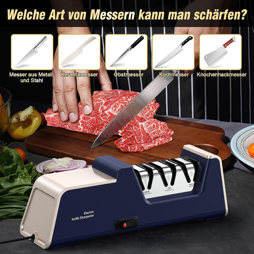 Xzayy Professioneller Elektrischer Messerschärfer mit 100% Diamant-Schleifmitteln und Präzisionswink