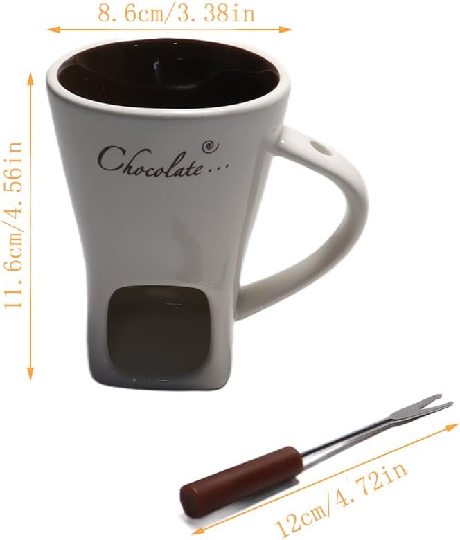 Schokoladenfondue-Becher-Set, 130 ml Keramik-Fondue-Becher, Hot Pot Melt Cup, mit Zinken, Schokolade