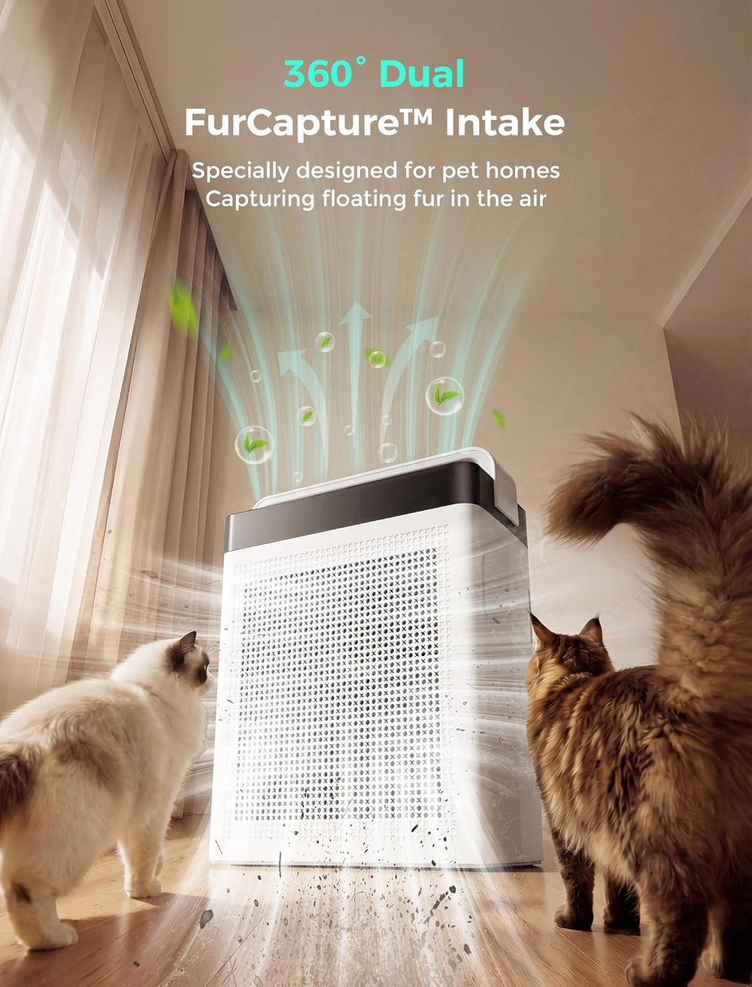 Luftreiniger mit Aktivkohlefilter, Doppel-Ansaugung, CADR 300 m³/h | bis 232 m², Air Purifier H13 HE