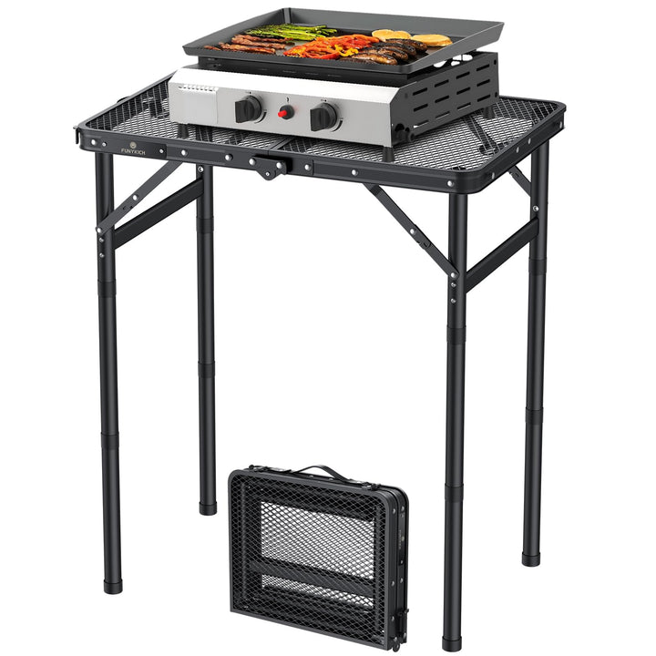 FUNYKICH Tragbarer Grilltisch 58 x 40cm, Campingtisch Outdoor Klappbar mit 3 Höhen Verstellbarer(26/