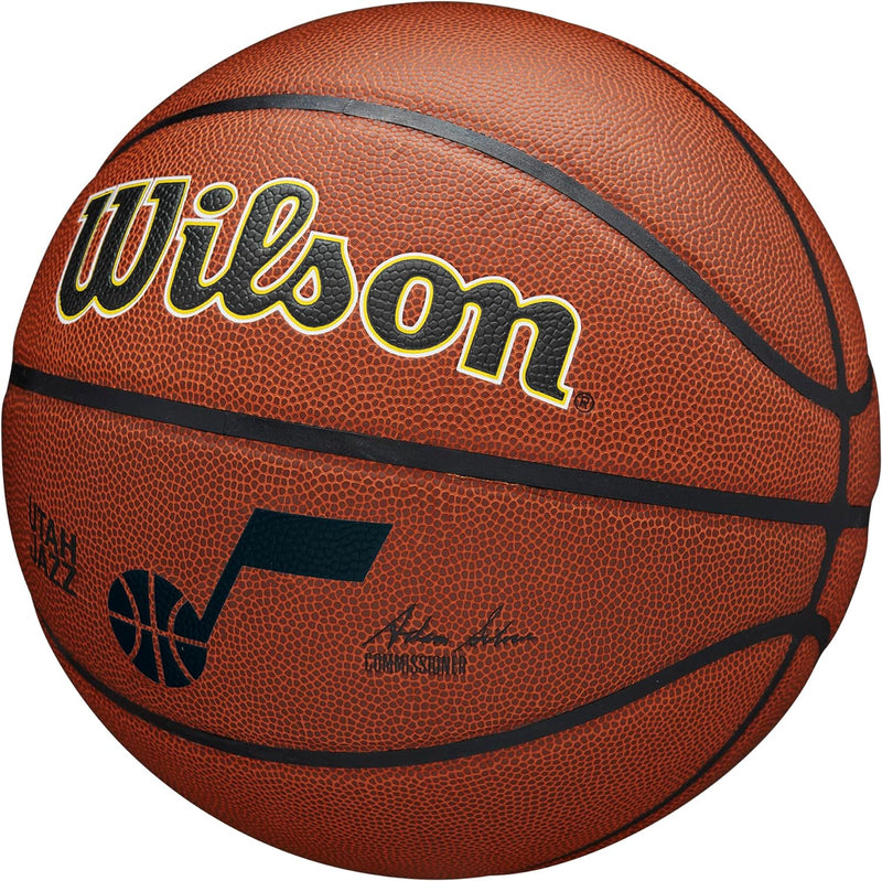 Wilson Basketball, NBA Team Alliance, Utah Jazz, Outdoor und Indoor, PureFeel Cover, Grösse: 7, Brau