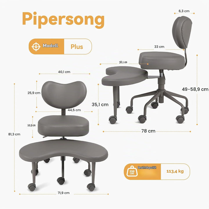 Pipersong Meditationsstuhl Plus, Flexibler Schreibtischstuhl, Kreuzbeinstuhl, mit Lendenwirbelstütze