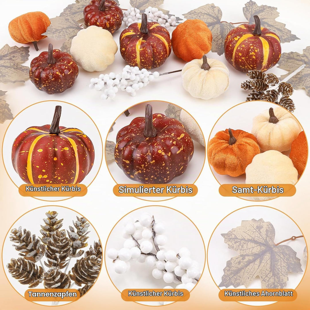 Funzhan 30 PCS Künstliche Kürbisse Set Realistische Kürbisattrappen in verschiedenen Grössen aus Kie