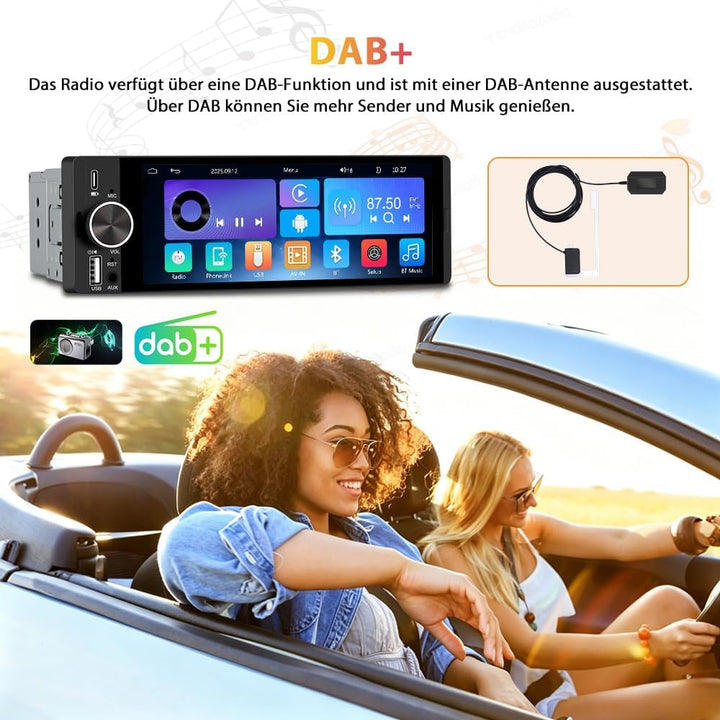1 DIN Universales Autoradio, Carplay, Android Auto, DAB+, Rückfahrkamera | 6,28 Zoll Touchscreen, On