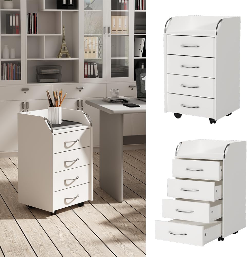 Vicco Rollcontainer Gwendolyn, Weiss, 40 x 36 cm mit 4 Schubladen