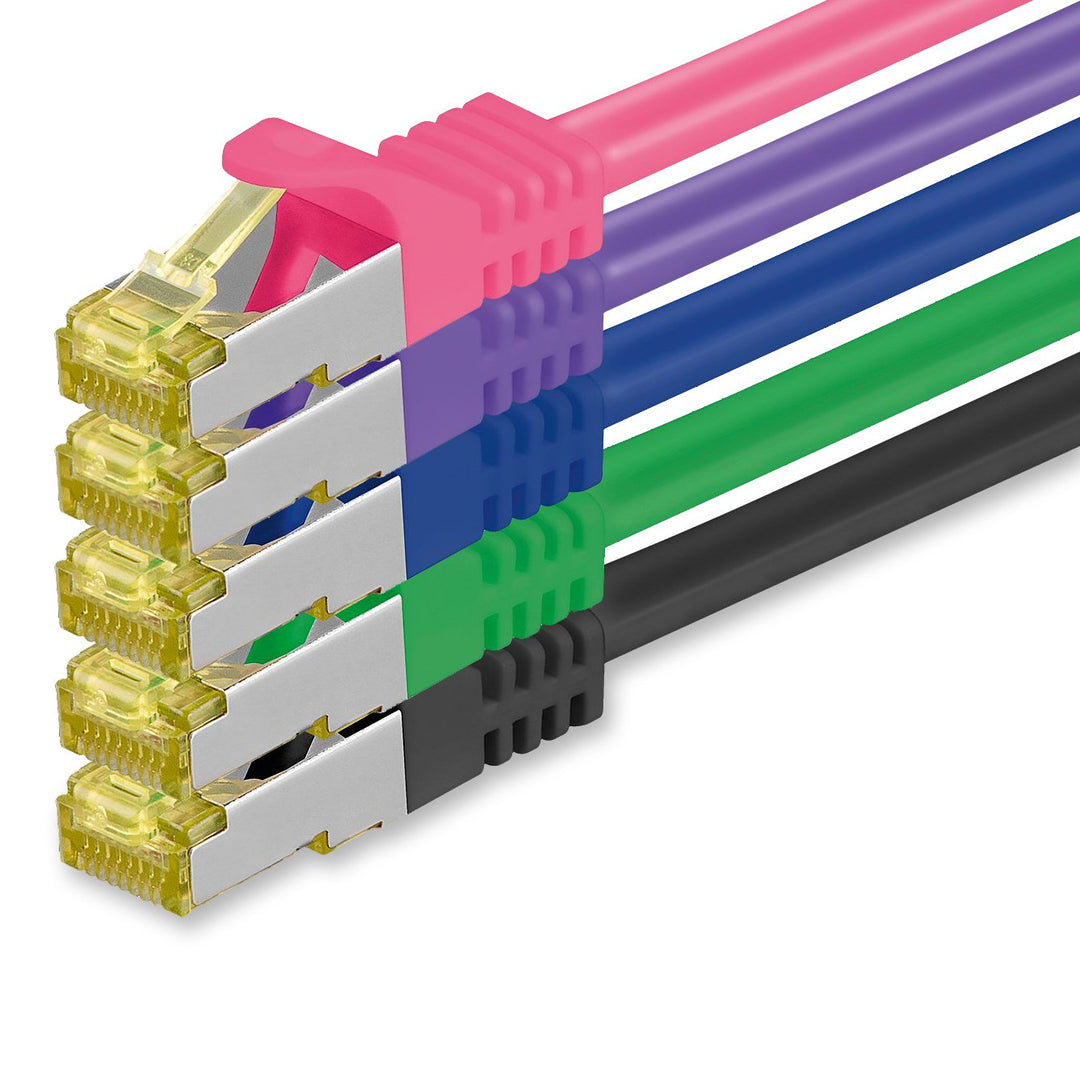 1aTTack.de Cat.7 Netzwerkkabel 1,5m 5 Farben 5 Stück Cat7 Ethernetkabel Netzwerk LAN Kabel Rohkabel