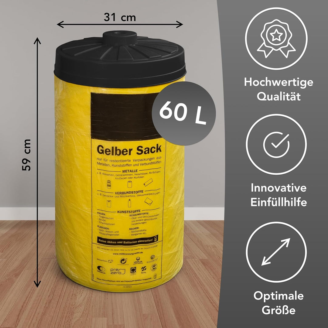 Sacktonne gelb mit schwarzem Deckel für gelben Sack Mülleimer Müllsackständer Gelber Sack Ständer