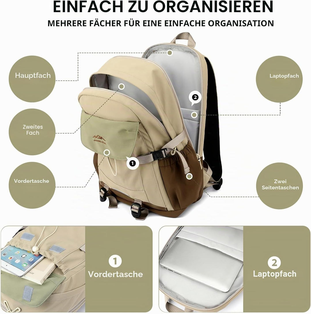 Amythe Schulranzen Jungen Teen 10-18 Jahre Wasserdicht Brustgurt 30 L, Khaki, Khaki