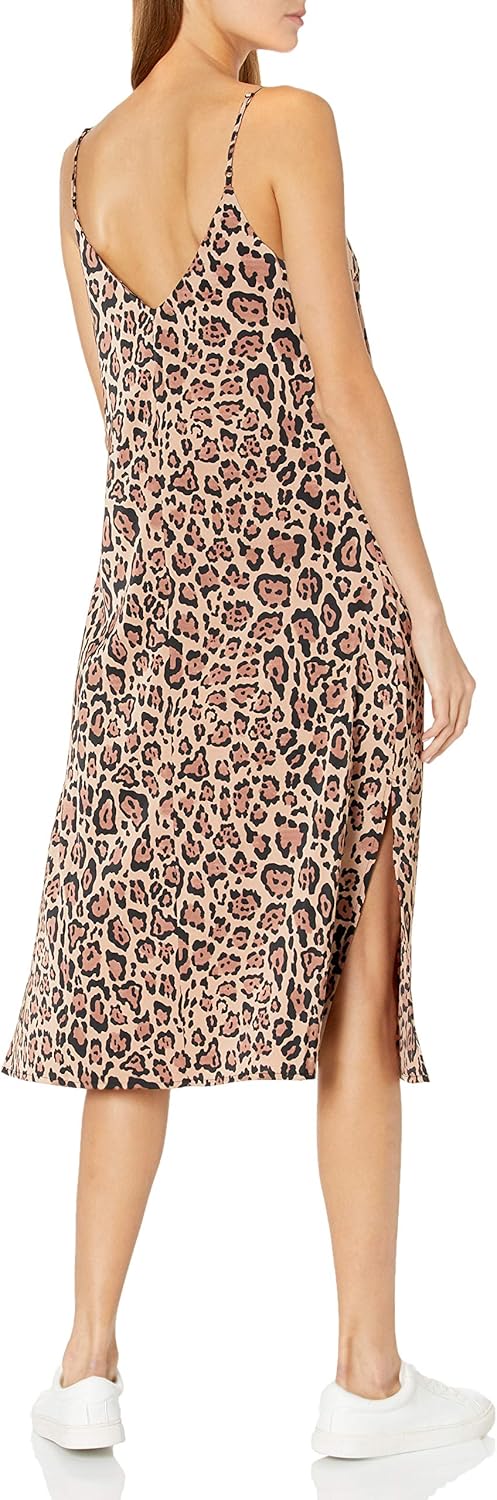 The Drop Damen Ana Silky Midi-Slip-Kleid mit V-Ausschnitt XXS Leopardenmuster, XXS Leopardenmuster