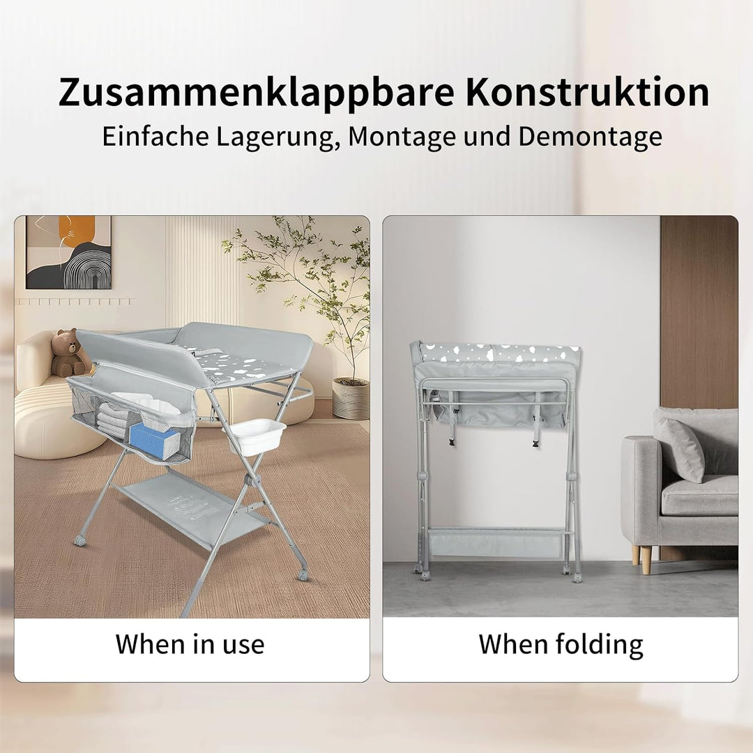 Baby Wickelkommode - Klappbar Wickelkombi - Tragbar Babypflegetisch, Mobiler Wickeltisch mit Sicherh