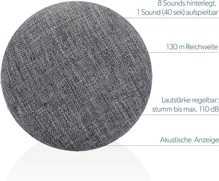 UNITEC Funk-Gong WDMP10 mp3, Türklingel, Aufspielen eigener Melodien, 4 Lautstärkestufen bis 110dB,
