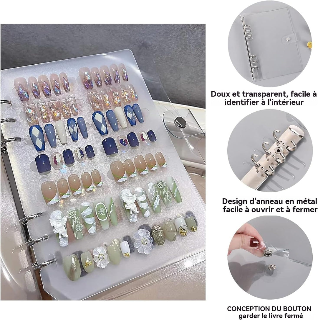 A5 Nagel-Organizer Set mit Druckknopf & Loseblatt-System – Robuste transparente Box + 6 Klebepads &
