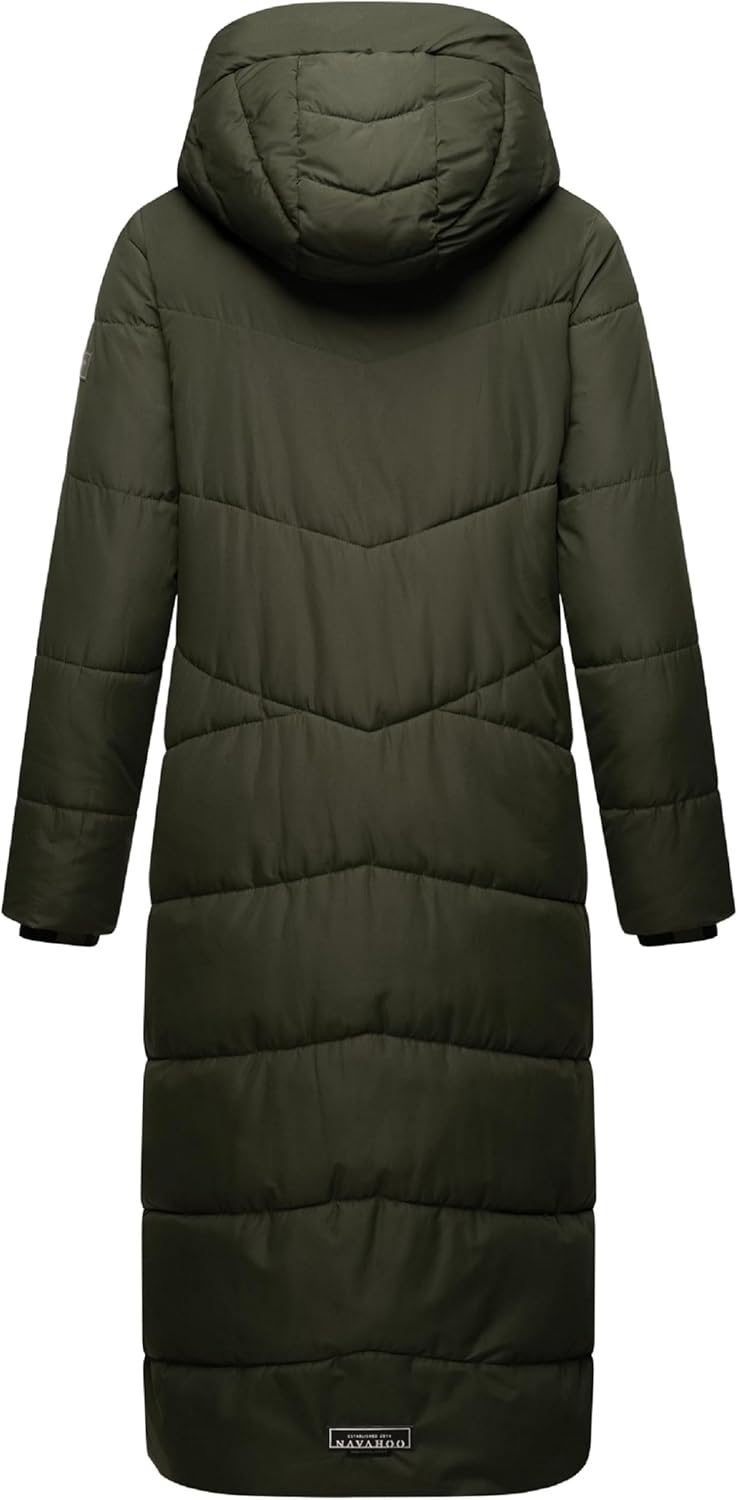 Navahoo Damen Wintermantel Warmer Steppmantel extralang mit Abnehmbarer Kapuze Hingucker XIV XS-5XL