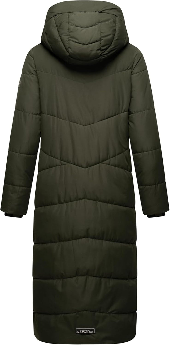 Navahoo Damen Wintermantel Warmer Steppmantel extralang mit Abnehmbarer Kapuze Hingucker XIV XS-5XL