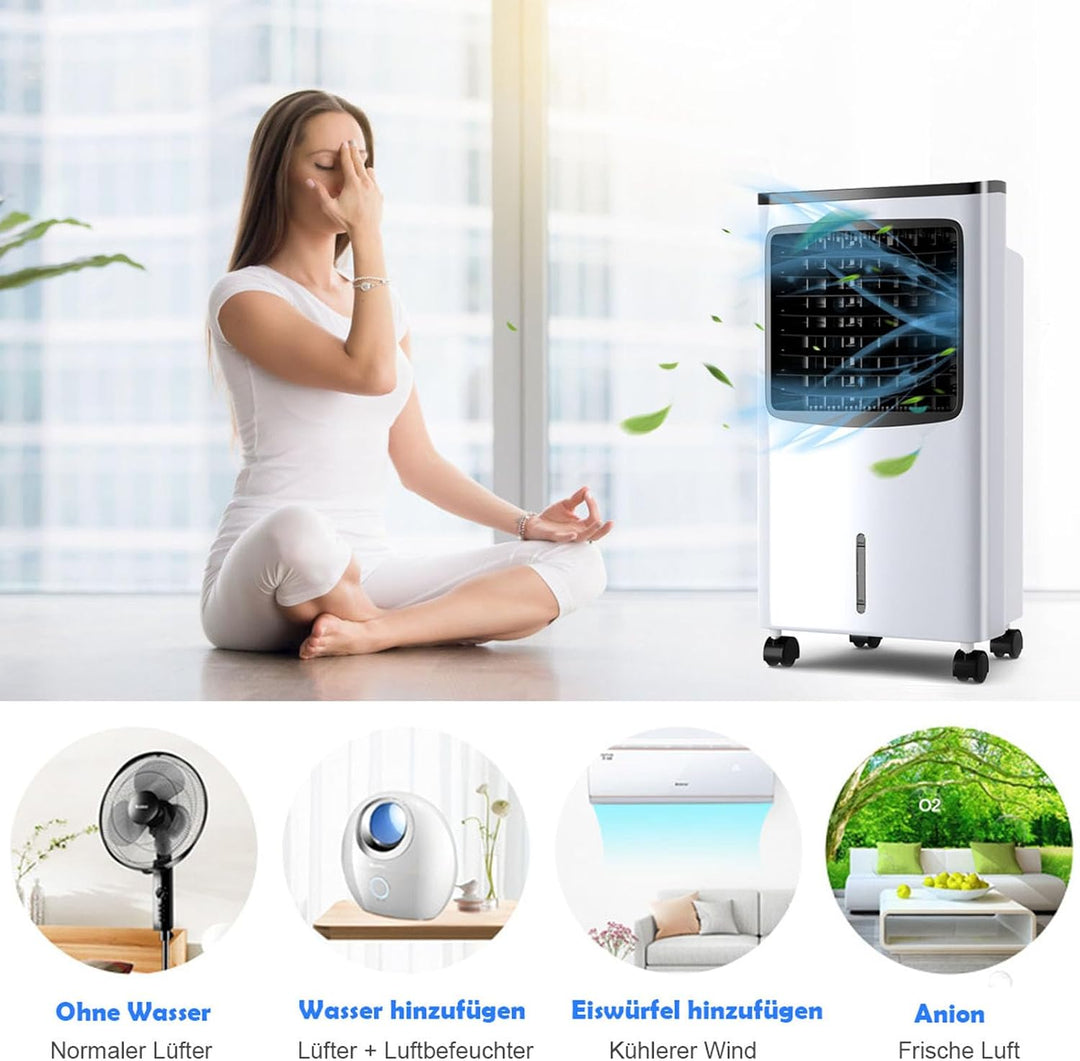 COSTWAY Mobile Klimaanlage ohne Abluftschlauch,8 L Wassertank, 3 Modi | 3 in 1 Luftkühler Ventilator
