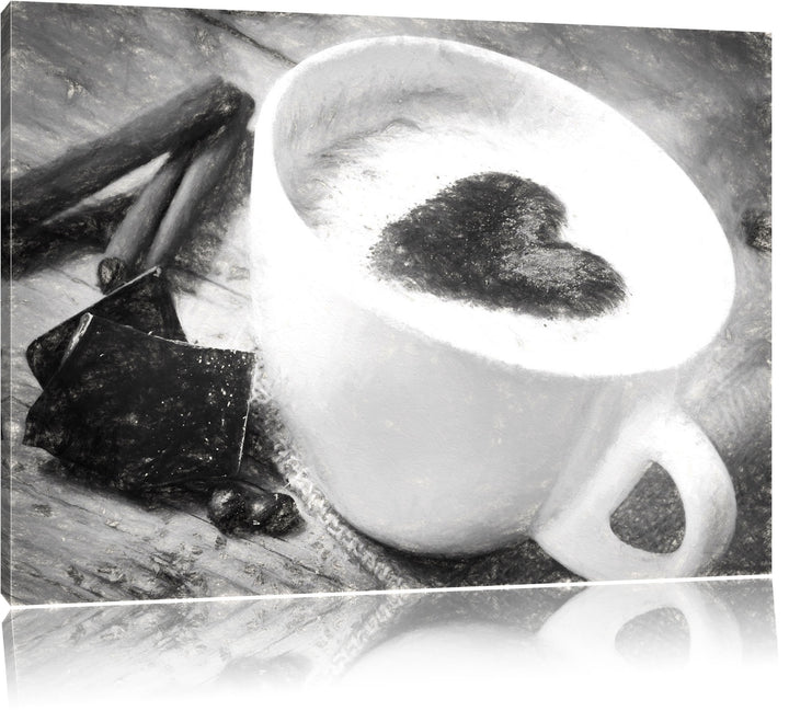 Kaffeetasse Kohle Effekt, Format: 100x70 auf Leinwand, XXL riesige Bilder fertig gerahmt mit Keilrah